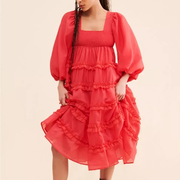 Sister Jane Dresses & Skirts - Dream Sister Jane Square Neck Puff Sleeve Tiered Organza Midi Dress